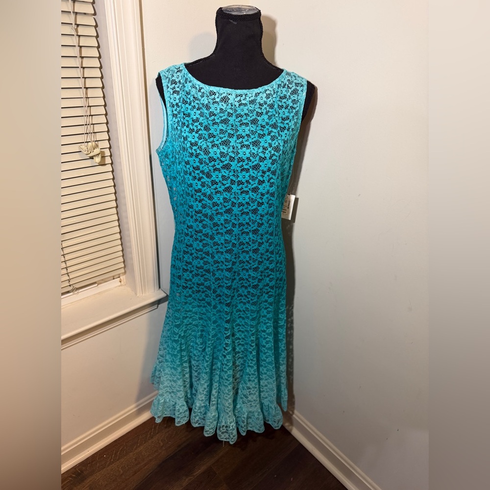 Off 5th Teal Lace Dress Womens Size 10 Sleeveless Fit Flare Cocktail